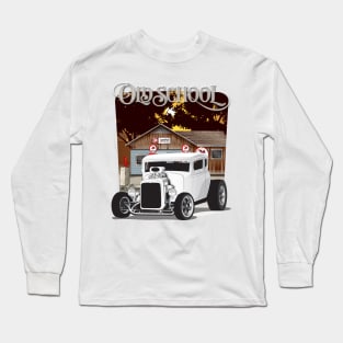 White 1932 Chevy 5 Window Coupe Hot Rod Old School Print Long Sleeve T-Shirt